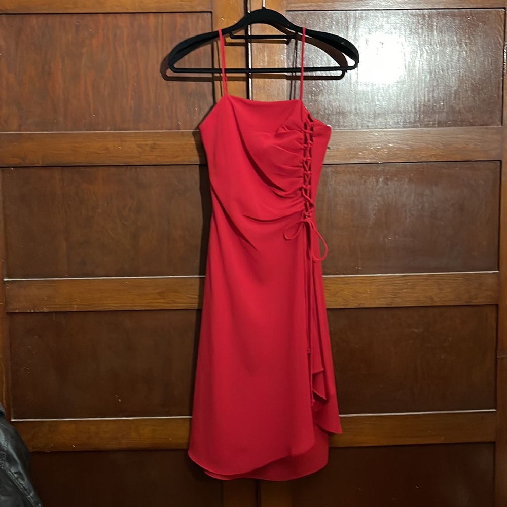 Lenovia Red Crepe Spaghetti Strap Dress